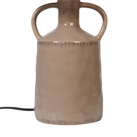 Lampada da tavolo in ceramica tortora con paralume in vimini naturale e carta a cono stile boho soggiorno camera da letto