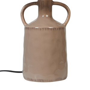 Lampada da tavolo in ceramica tortora con paralume in vimini naturale e carta a cono stile boho soggiorno camera da letto