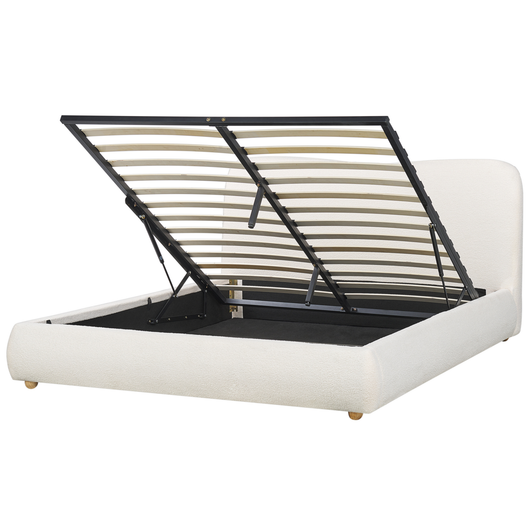 Letto contenitore Bianco Boucle Poliestere Tessuto 160 x 200 cm Design moderno e minimalista