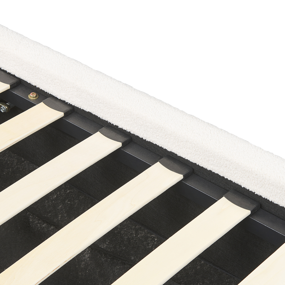 Letto contenitore Bianco Boucle Poliestere Tessuto 160 x 200 cm Design moderno e minimalista