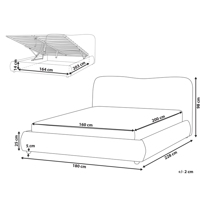 Letto contenitore Bianco Boucle Poliestere Tessuto 160 x 200 cm Design moderno e minimalista