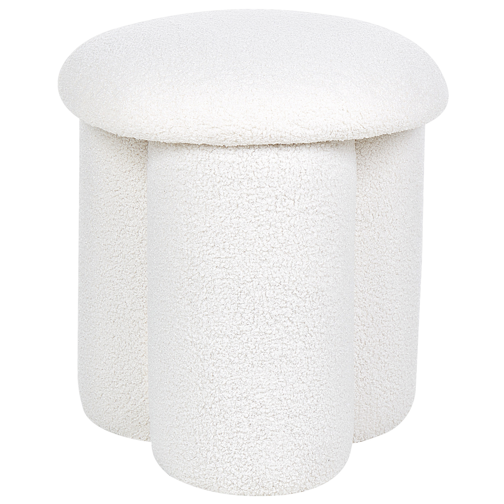 Pouf Bianco Boucle Rotondo 40 x 40 x 45 cm Poggiapiedi Tappezzeria Fungo A Forma di Soggiorno Moderno Mobili Camera Da Letto