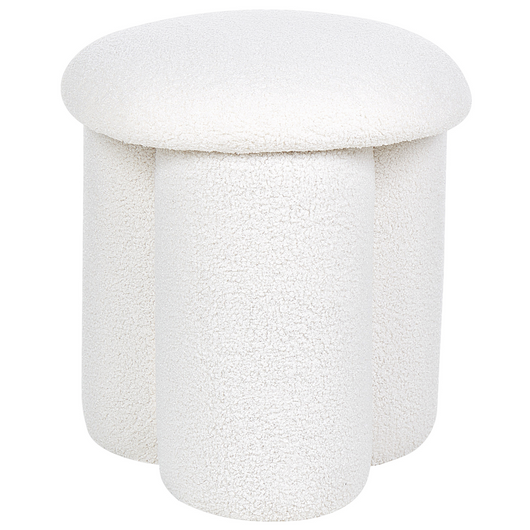 Pouf Bianco Boucle Rotondo 40 x 40 x 45 cm Poggiapiedi Tappezzeria Fungo A Forma di Soggiorno Moderno Mobili Camera Da Letto