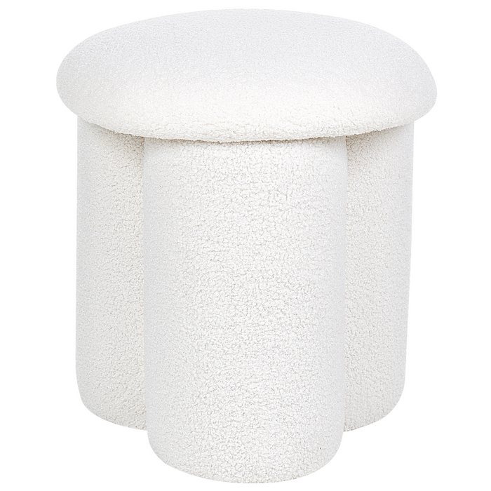 Pouf Bianco Boucle Rotondo 40 x 40 x 45 cm Poggiapiedi Tappezzeria Fungo A Forma di Soggiorno Moderno Mobili Camera Da Letto