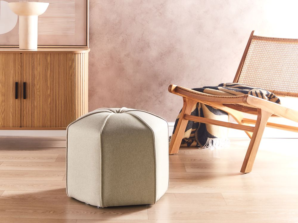 Pouf poggiapiedi moderno rotondo in tessuto di lino Beige soggiorno camera da letto