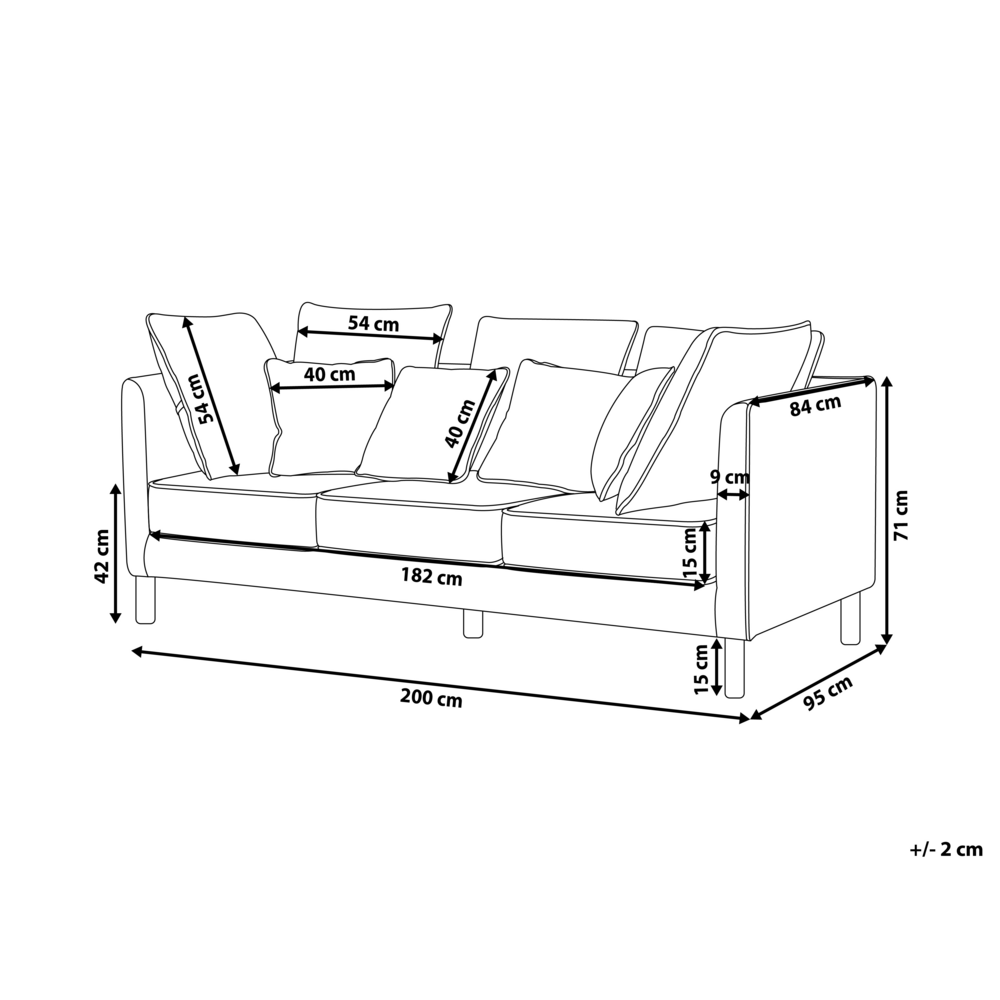 Divano 3 posti imbottito in velluto bianco sporco con sedile e schienale imbottiti con gambe in legno