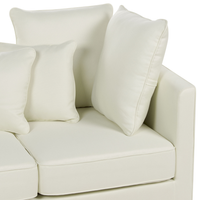 Divano 3 posti imbottito in velluto bianco sporco con sedile e schienale imbottiti con gambe in legno