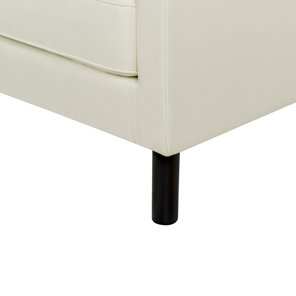 Divano 3 posti imbottito in velluto bianco sporco con sedile e schienale imbottiti con gambe in legno