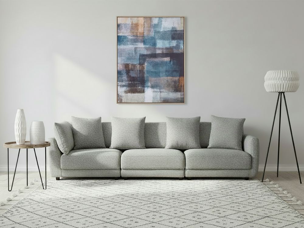 Divano a 3 posti Grigio chiaro in tessuto poliestere imbottito Divano Cuscini supplementari