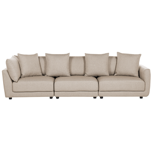 Divano a 3 posti Beige in tessuto poliestere imbottito Divano Cuscini supplementari