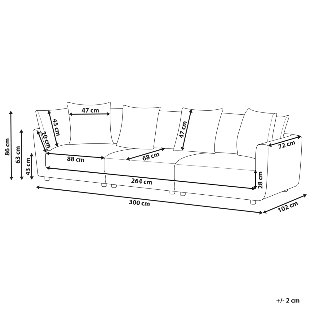 Divano a 3 posti Beige in tessuto poliestere imbottito Divano Cuscini supplementari