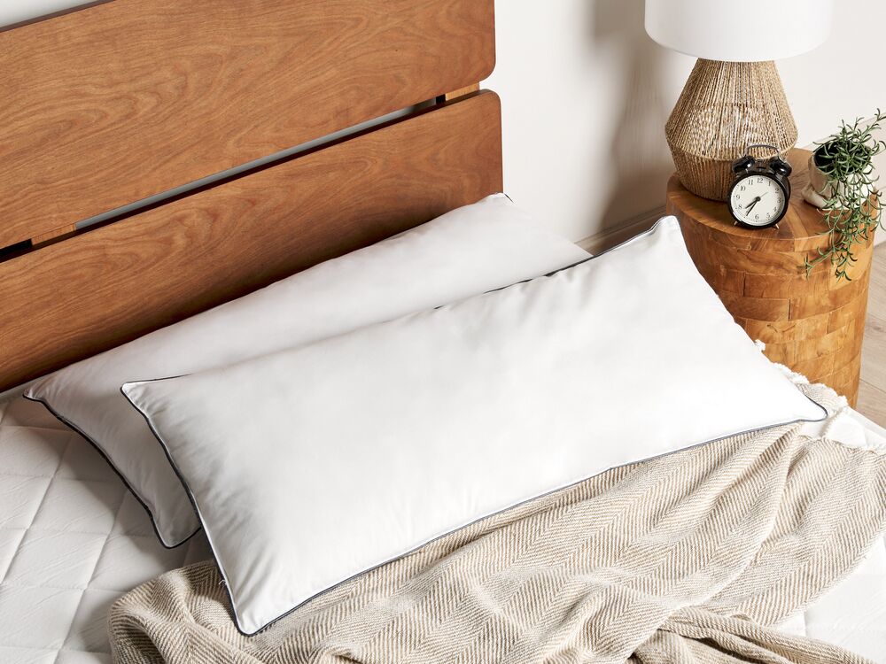 Set di 2 guanciali in cotone di Japara bianco imbottitura in microfibra di cotone 40 x 80 cm alto profilo design tradizionale