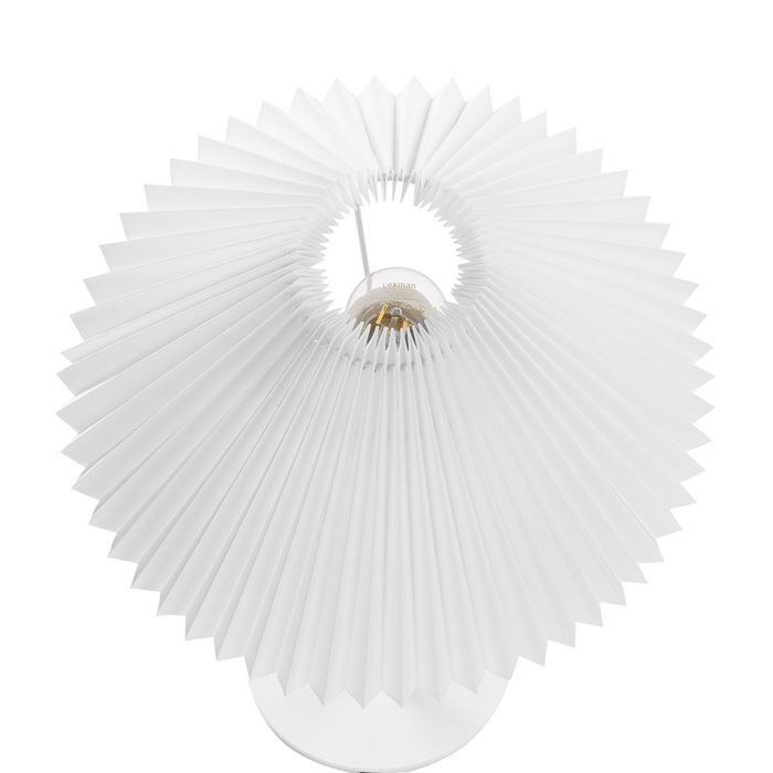 Lampada da tavolo moderna con base in metallo e paralume sintetico plissettato bianco camera da letto comodino