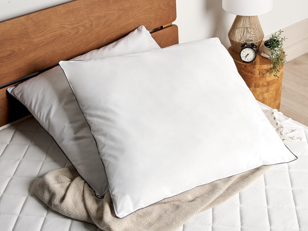 Set di 2 guanciali in cotone di Japara bianco imbottitura in microfibra di cotone 80 x 80 cm alto profilo design tradizionale