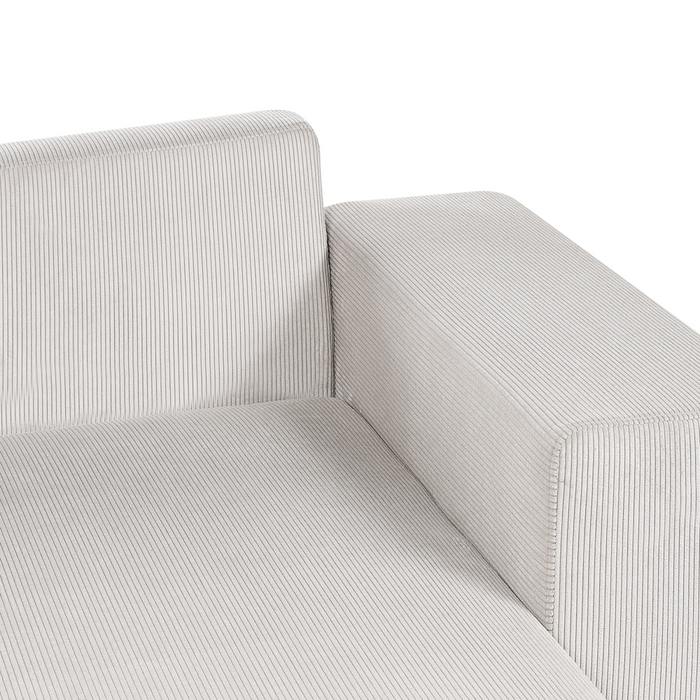 Divano angolare a sinistra in velluto a coste beige chiaro a 3 posti con cuscini extra sparsi Soggiorno moderno