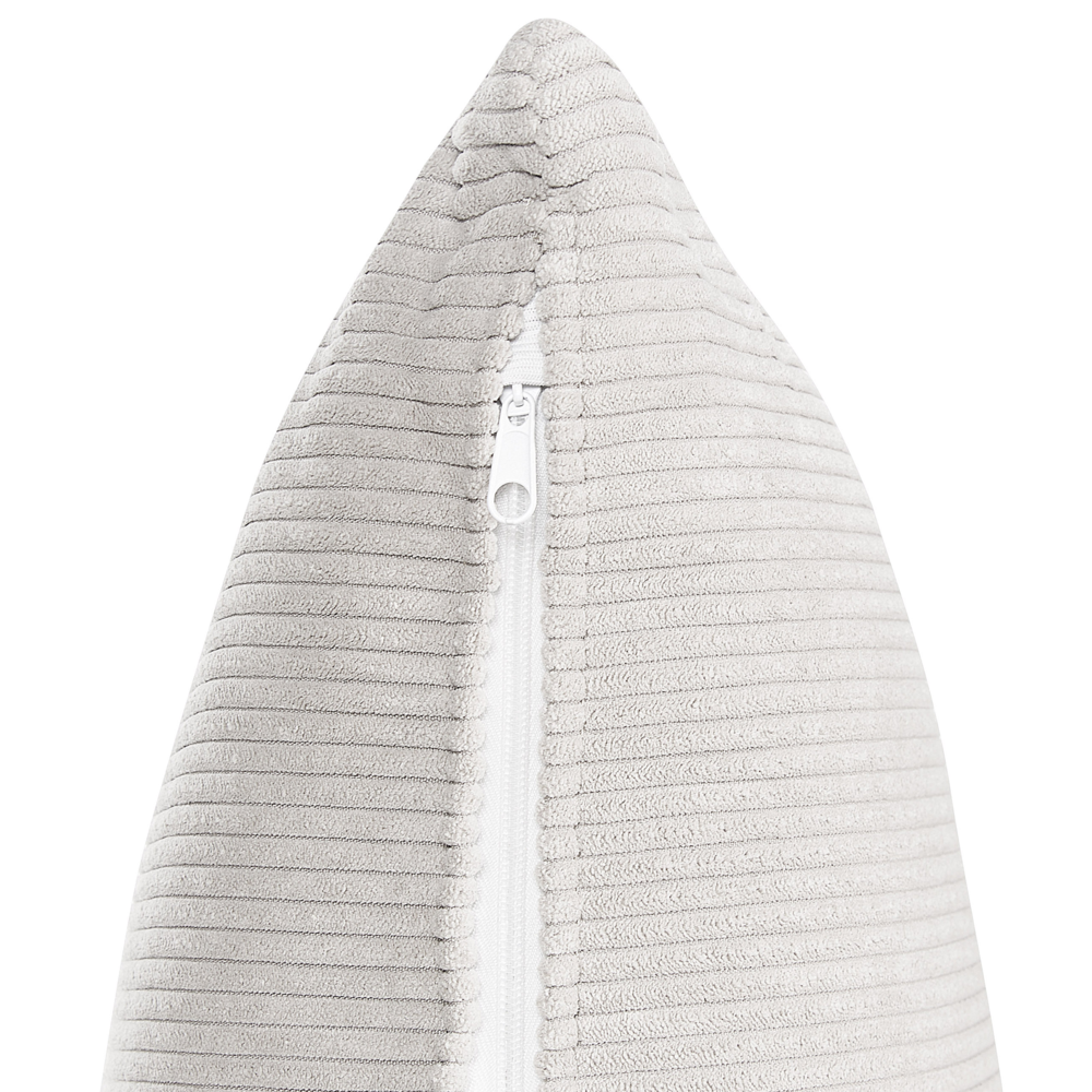 Divano angolare a sinistra in velluto a coste beige chiaro a 3 posti con cuscini extra sparsi Soggiorno moderno