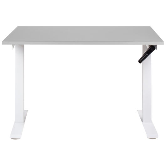 Scrivania regolabile manualmente in altezza Piano del tavolo grigio Telaio in acciaio bianco 120 x 72 cm Piedi quadrati Design moderno Ufficio
