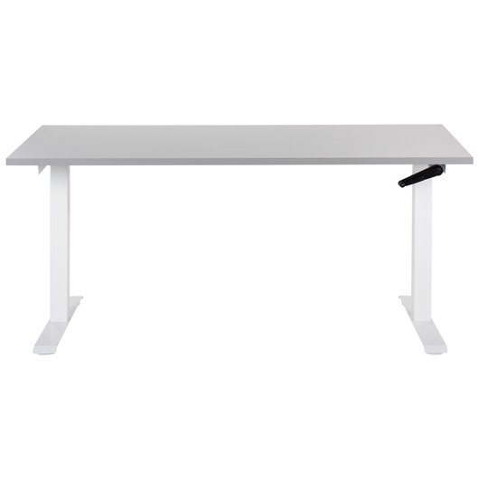 Scrivania regolabile manualmente in altezza Piano del tavolo grigio Telaio in acciaio bianco 160 x 72 cm Piedi quadrati Design moderno Ufficio