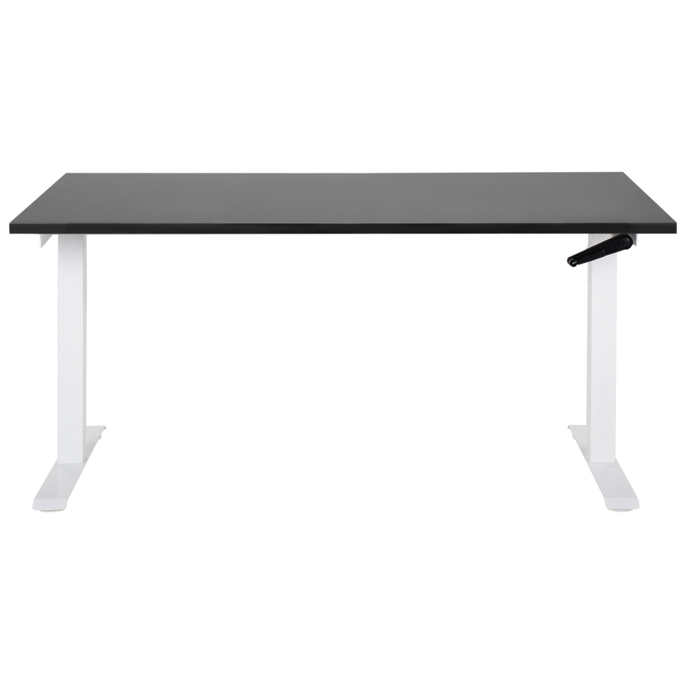 Scrivania regolabile manualmente in altezza Piano del tavolo nero Telaio in acciaio bianco 160 x 72 cm Piedi quadrati Design moderno Ufficio