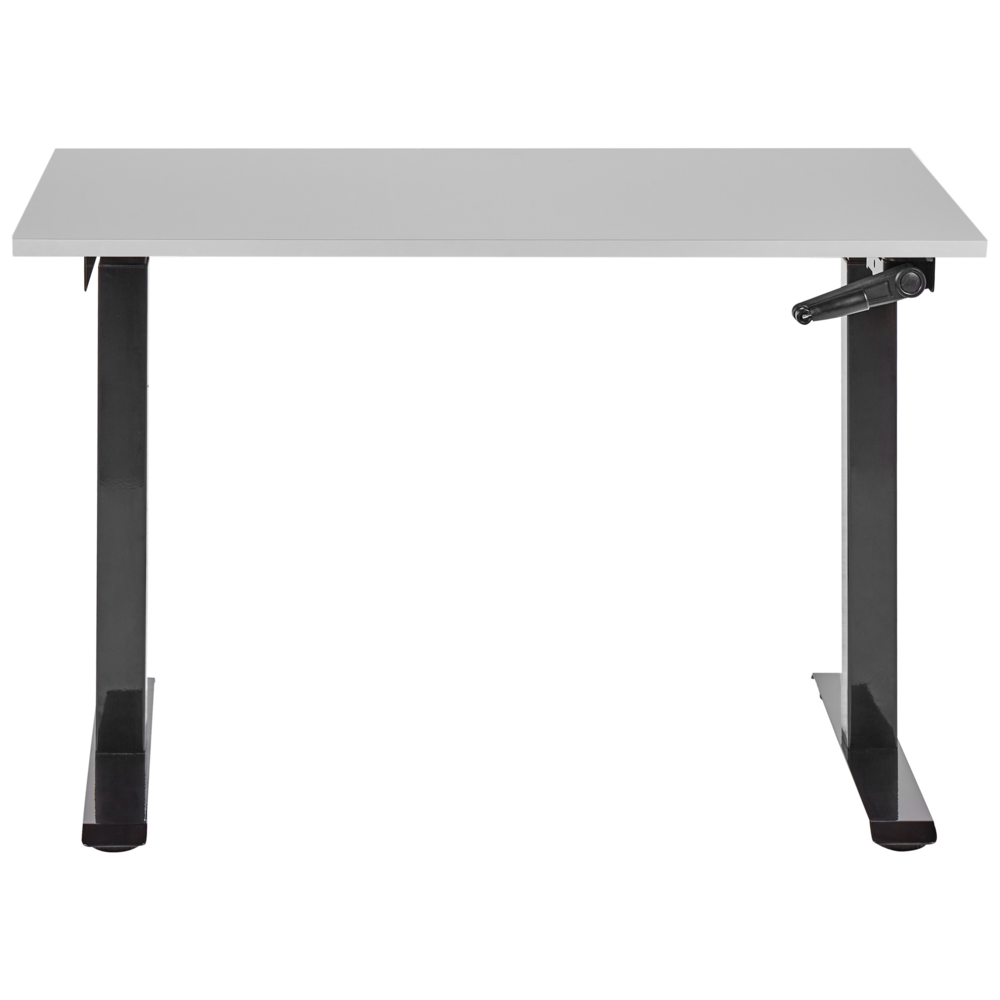 Scrivania regolabile manualmente in altezza Piano del tavolo legno grigio Telaio in acciaio nero 120 x 72 cm Piedi quadrati Design moderno Ufficio