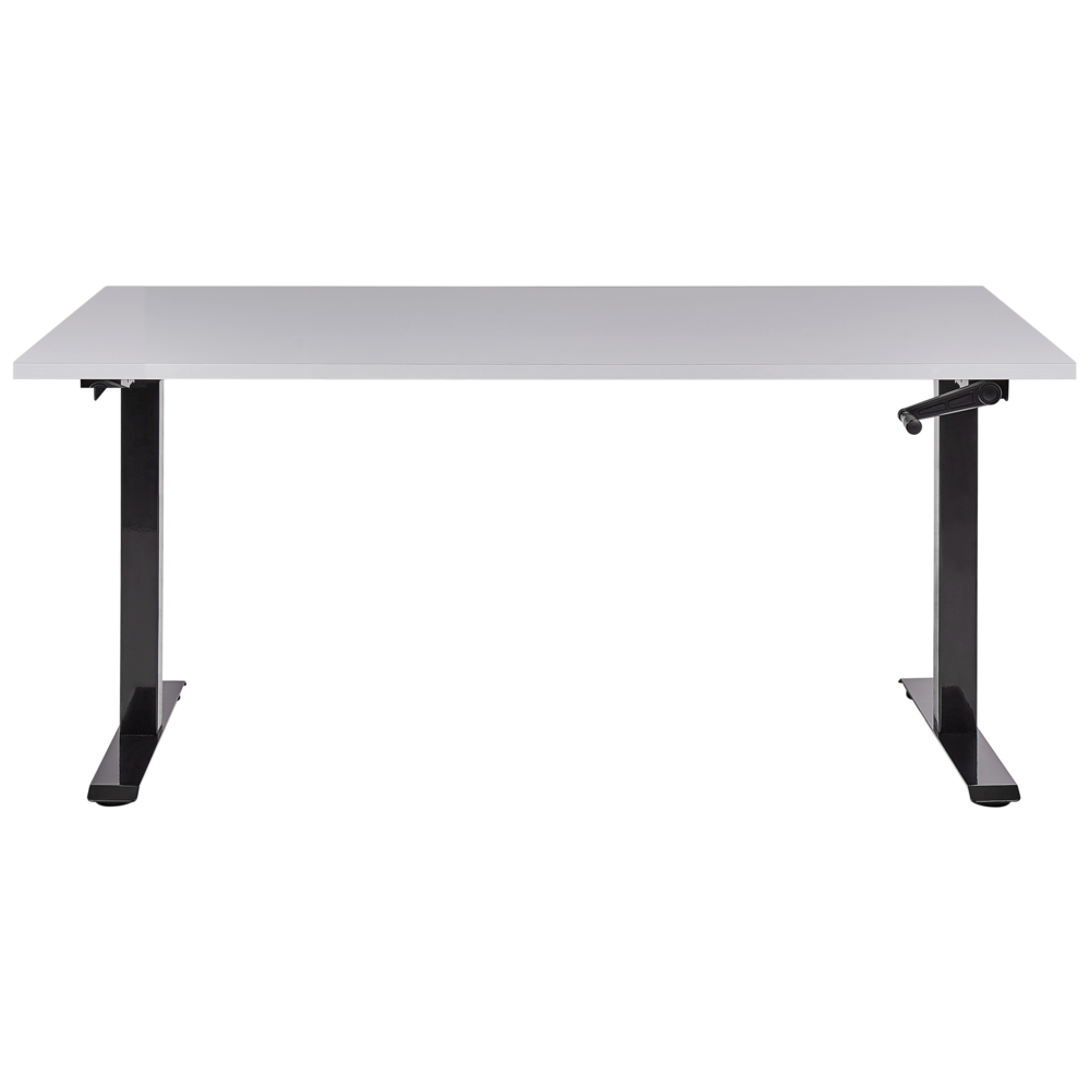 Scrivania regolabile manualmente in altezza Piano del tavolo legno nero Telaio in acciaio grigio 120 x 72 cm Piedi quadrati Design moderno Ufficio