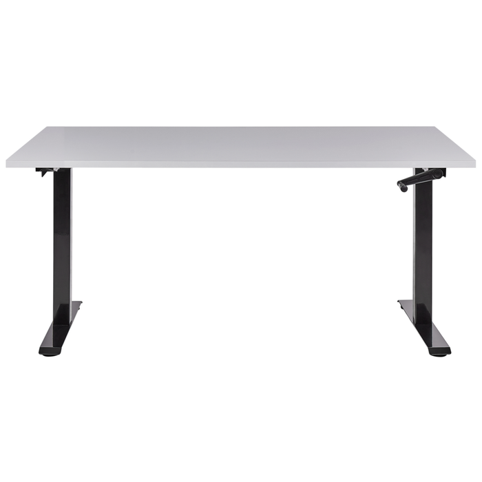 Scrivania regolabile manualmente in altezza Piano del tavolo legno nero Telaio in acciaio grigio 120 x 72 cm Piedi quadrati Design moderno Ufficio