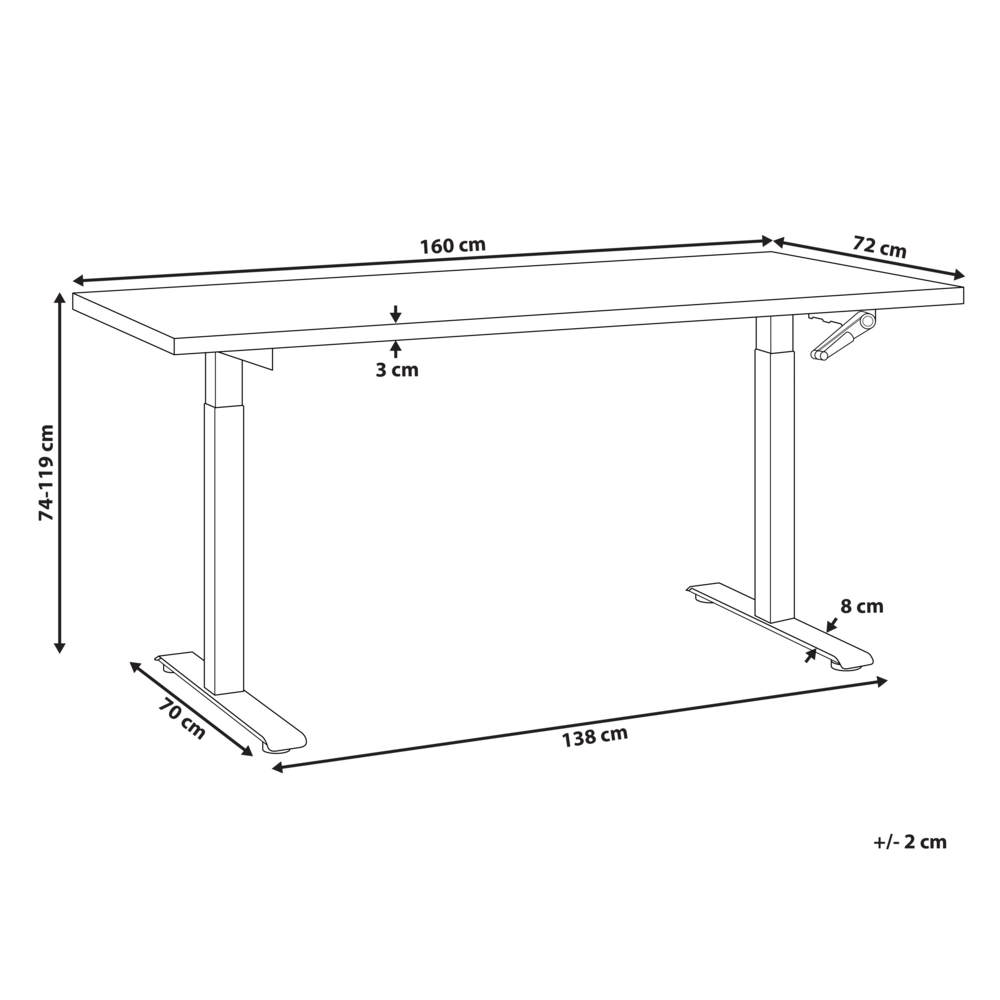 Scrivania regolabile manualmente in altezza Piano del tavolo legno nero Telaio in acciaio nero 160 x 72 cm Piedi quadrati Design moderno Ufficio