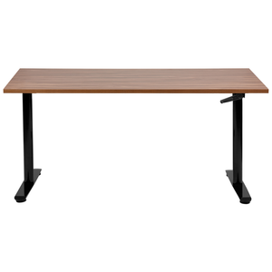 Scrivania regolabile manualmente piano in legno scuro e nero struttura in acciaio verniciato a polvere sedersi e stare in piedi 130 x 72 cm