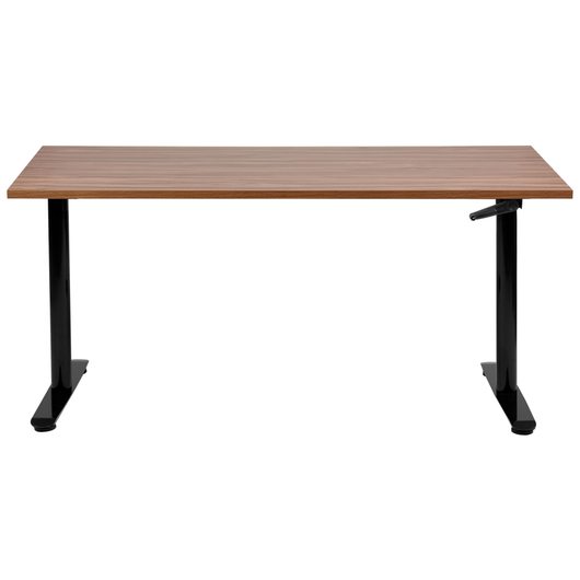 Scrivania regolabile manualmente piano in legno scuro e nero struttura in acciaio verniciato a polvere sedersi e stare in piedi 130 x 72 cm