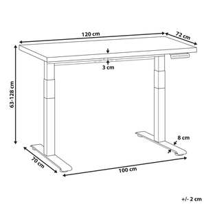 Scrivania regolabile in altezza elettricamente legno scuro e bianco 120 x 72 cm Struttura in acciaio verniciato a polvere