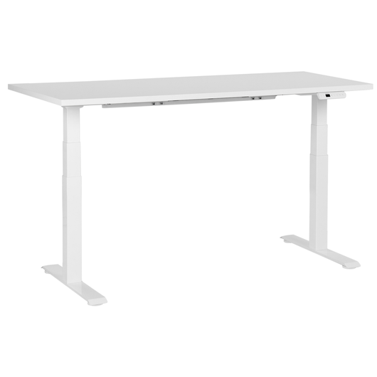 Scrivania regolabile manualmente in altezza Piano del tavolo legno bianco Telaio in acciaio bianco 160 x 72 cm Piedi quadrati Design moderno Ufficio