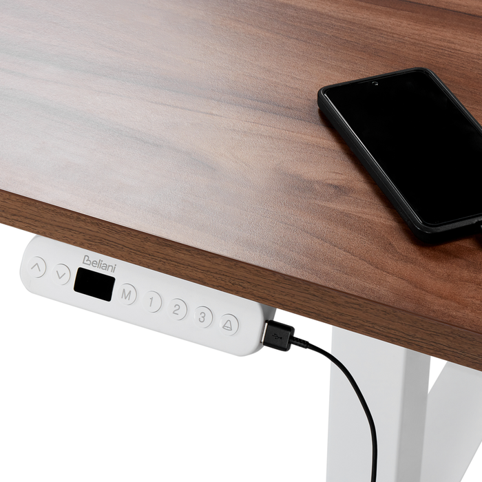 Scrivania regolabile in altezza elettricamente legno scuro e bianco 160 x 72 cm Struttura in acciaio verniciato a polvere