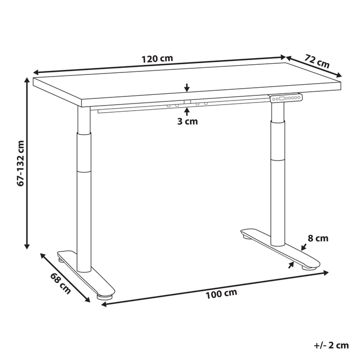 Scrivania regolabile in altezza elettricamente legno scuro e nero 120 x 72 cm Struttura in acciaio verniciato