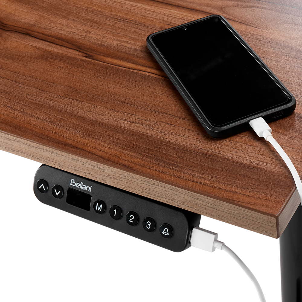 Scrivania regolabile elettricamente legno scuro e nero 180 x 80 cm Struttura in acciaio verniciato a polvere