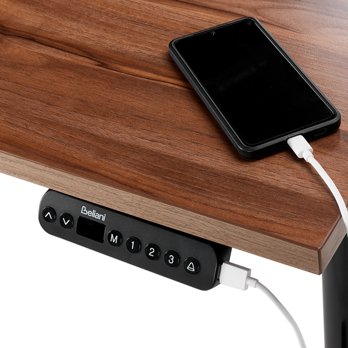 Scrivania regolabile elettricamente legno scuro e nero 180 x 80 cm Struttura in acciaio verniciato a polvere