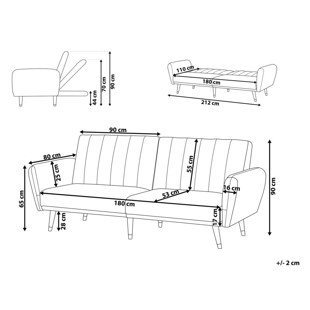 Divano letto 3 posti in tessuto nero Tappezzeria Elegante Glam Moderno Soggiorno Camera Da Letto