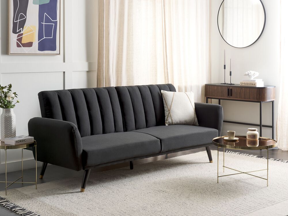 Divano letto 3 posti in tessuto nero Tappezzeria Elegante Glam Moderno Soggiorno Camera Da Letto