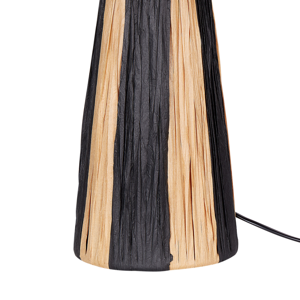 Lampada da tavolo paralume in rafia naturale e nera con foglie di palma, in stile bohémien, fatta a mano