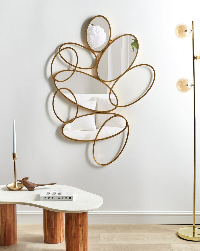 Specchio da parete in metallo dorato 113 x 77 cm Specchio decorativo da parete in stile glamour da appendere