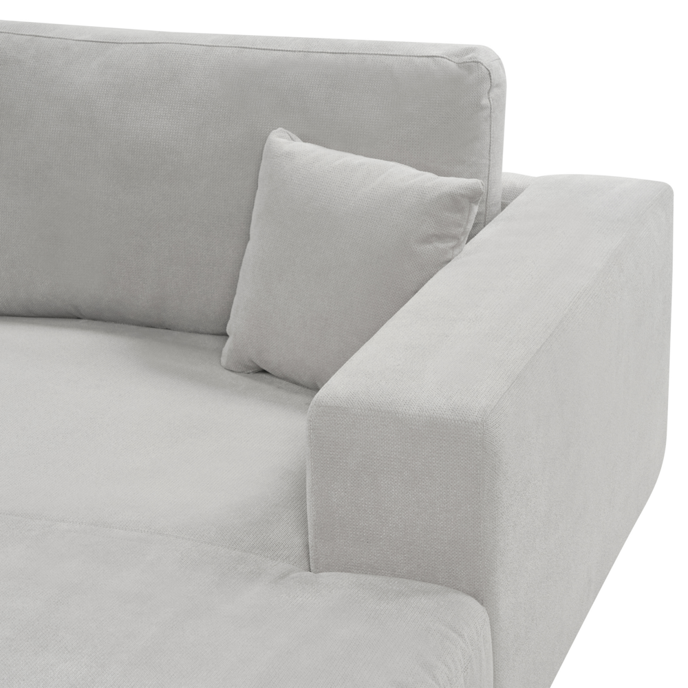 Divano angolare a 3 posti a sinistra Tessuto grigio chiaro Braccioli imbottiti a binario Cuscini aggiuntivi Stile moderno minimalista