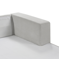 Divano angolare a 3 posti a sinistra Tessuto grigio chiaro Braccioli imbottiti a binario Cuscini aggiuntivi Stile moderno minimalista