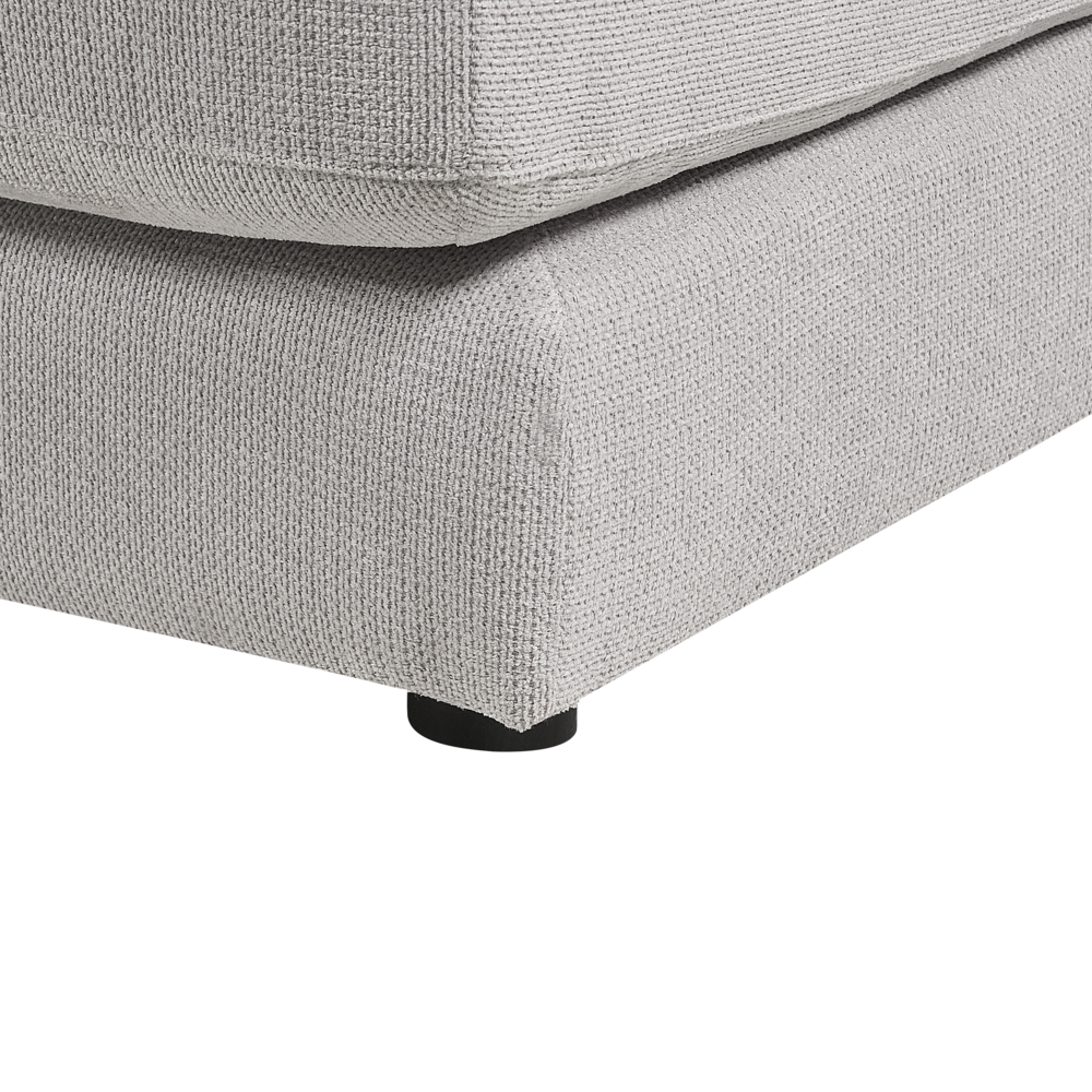 Divano angolare a 4 posti a destra Tessuto grigio chiaro Braccioli imbottiti a binario Cuscini aggiuntivi Stile moderno minimalista