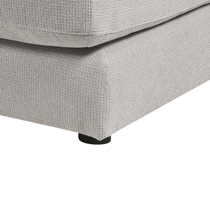 Divano angolare a 4 posti a destra Tessuto grigio chiaro Braccioli imbottiti a binario Cuscini aggiuntivi Stile moderno minimalista