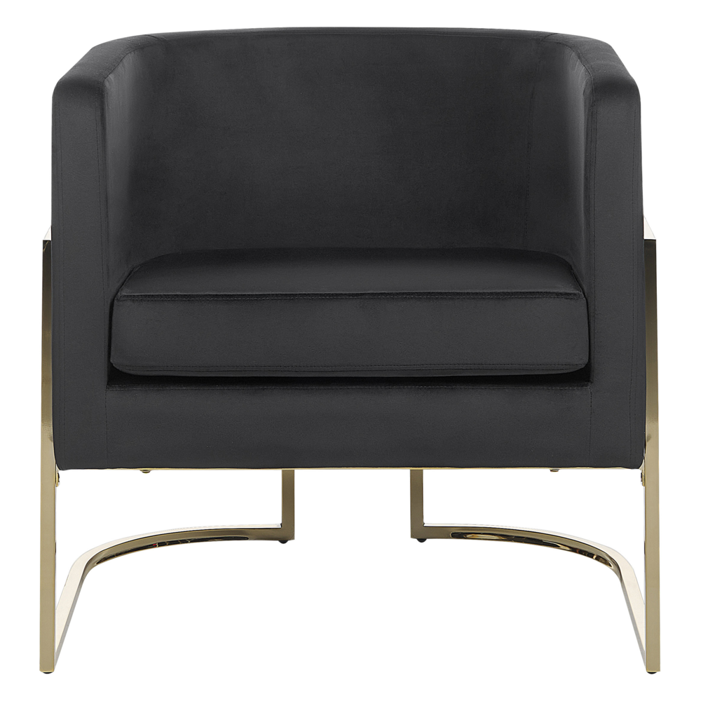 Poltrona in velluto nero con schienale in metallo dorato Stile Glamour moderno