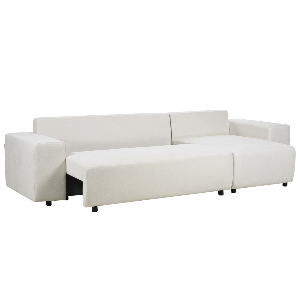 Divano angolare a sinistra Beige chiaro a 3 posti con cuscini extra con contenitore Soggiorno moderno