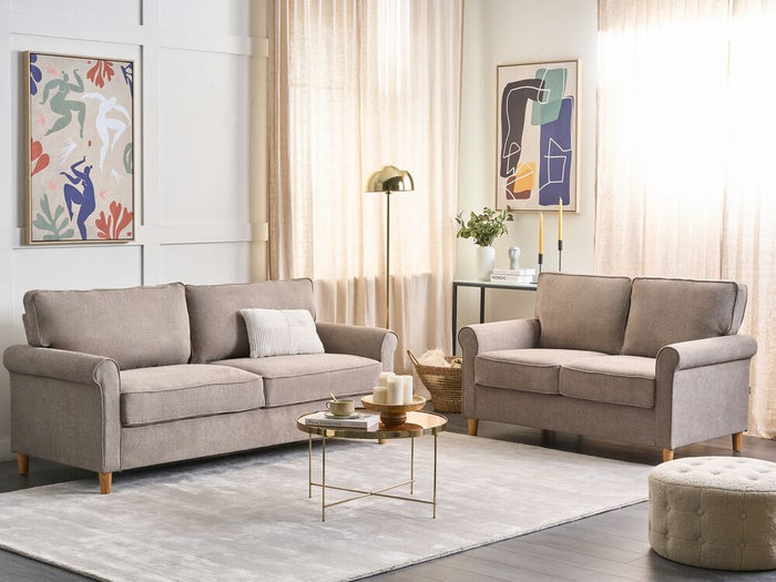 Set divano a 2 + 3 posti in tessuto marrone chiaro con struttura in legno molle insacchettate soggiorno