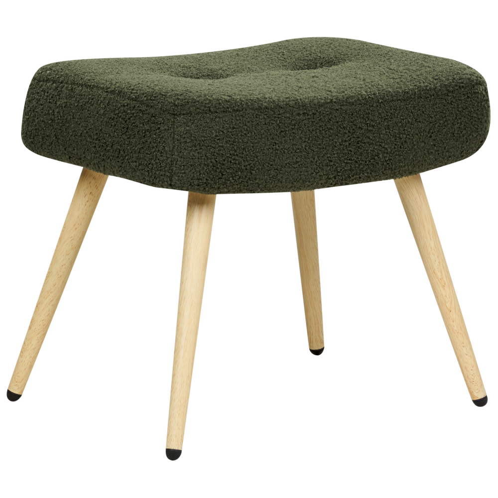 Poltrona rivestita in tessuto verde scuro con motivo floreale con poggiapiedi in stile retrò