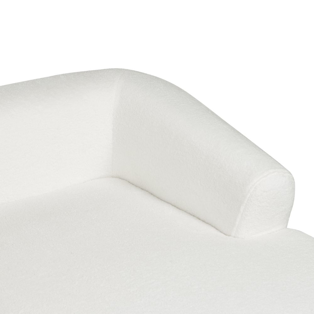 Divano angolare a 3 posti a sinistra Bouclè bianco Braccioli imbottiti a binario Cuscini aggiuntivi Stile moderno minimalista