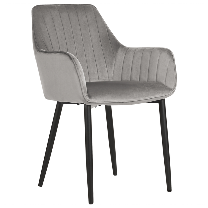 Set di 2 sedie da pranzo Braccioli in velluto grigio Gambe in metallo Nero Retro Glam