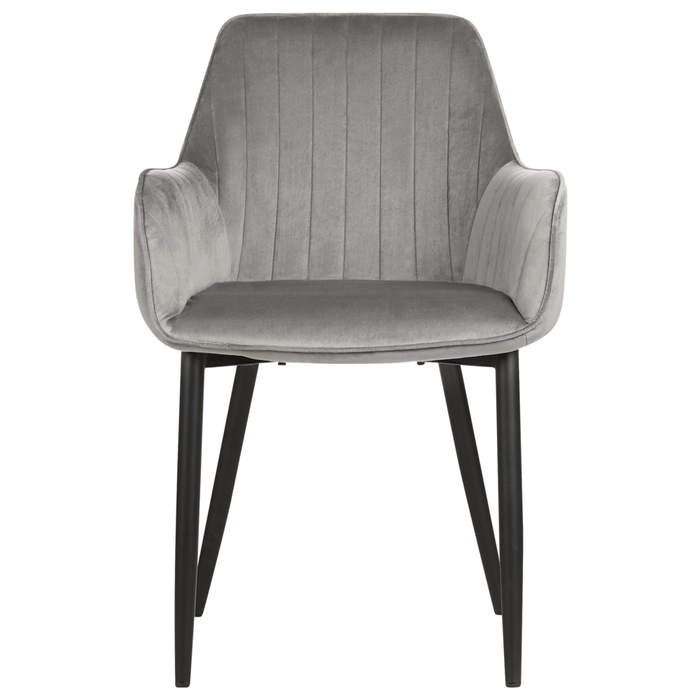 Set di 2 sedie da pranzo Braccioli in velluto grigio Gambe in metallo Nero Retro Glam